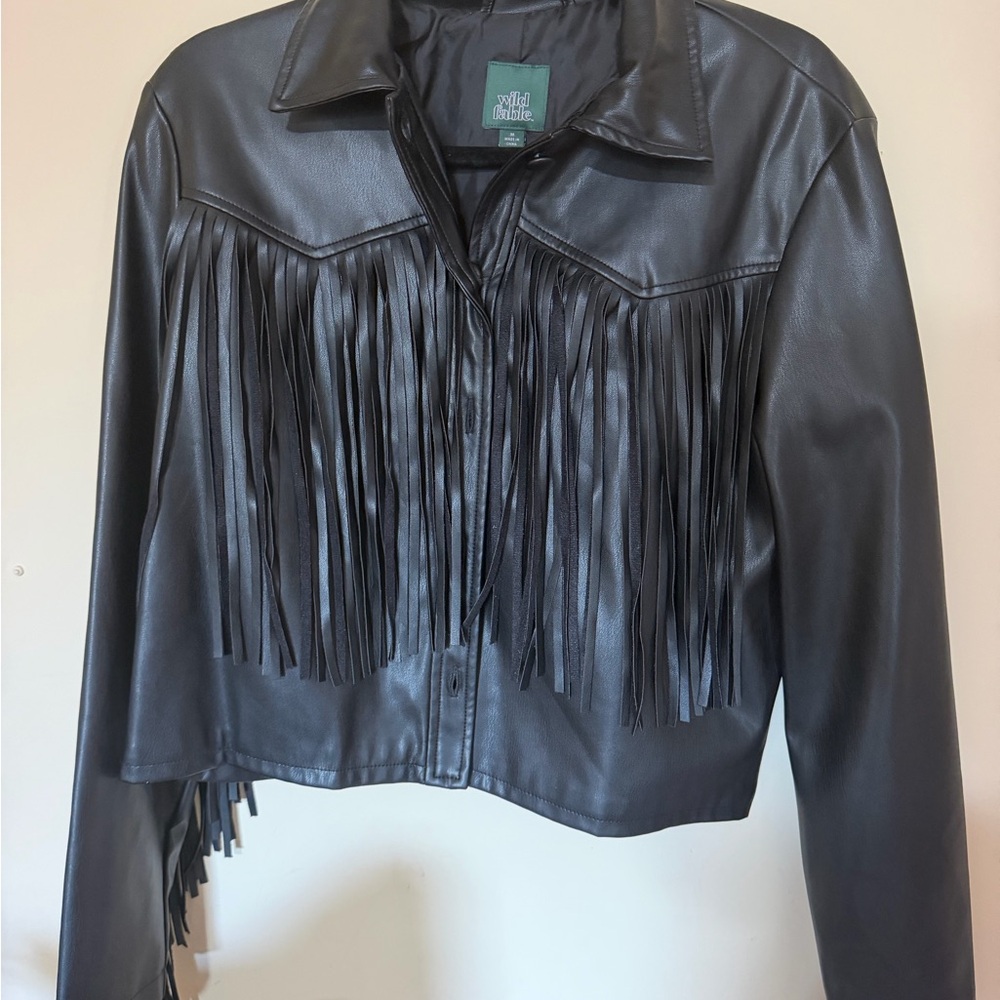 wild fable Black Fringe Faux Leather Jacket